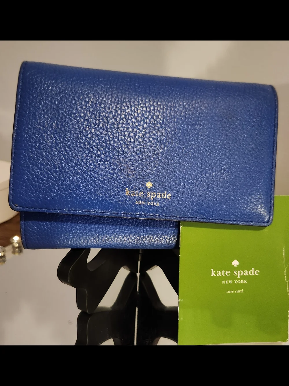 kate spade cobalt blue pebbled leather Tri-fold wallet